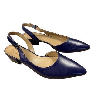 Naturalizer Banks Slingback Heels Blue Leather Pointed Toe Office Classic Sz 8M